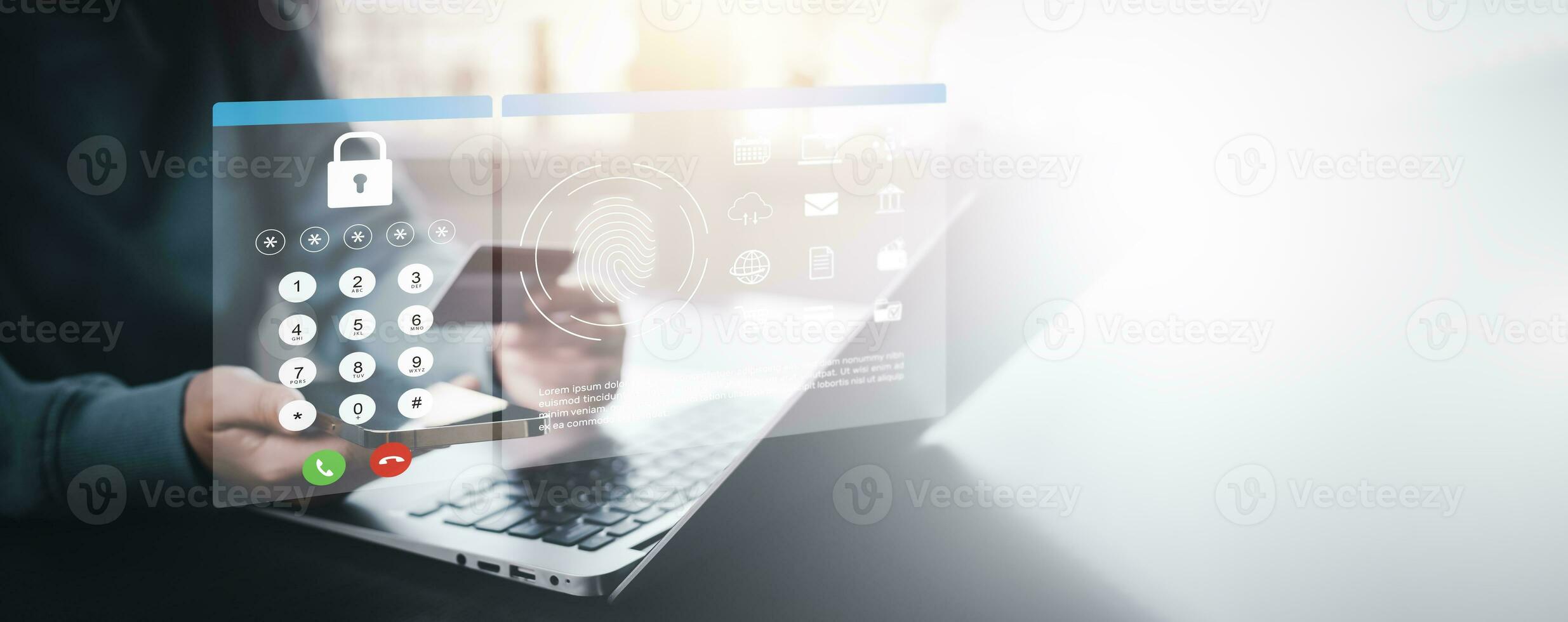 Cyber security and Security password login online concept  Hands typing and entering username and password of social media, log in with smartphone to an online bank account, data protection hacker photo