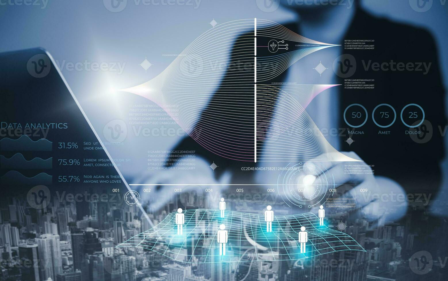 Working Data Analytics and Data Management Systems and Metrics connected to corporate strategy database for Finance, Business Analytics with Key Performance Indicators, Human social network photo