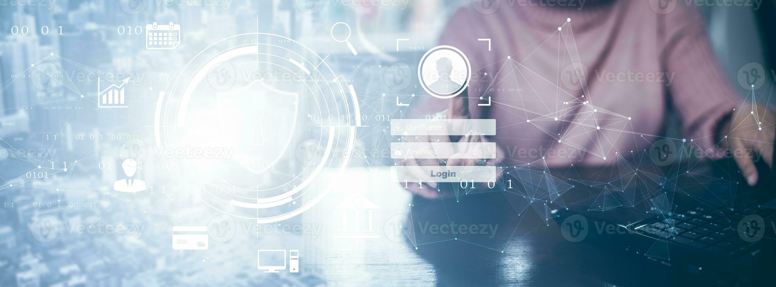 Cyber security and Security password login online concept  Hands typing and entering username and password of social media, log in with smartphone to an online bank account, data protection hacker photo