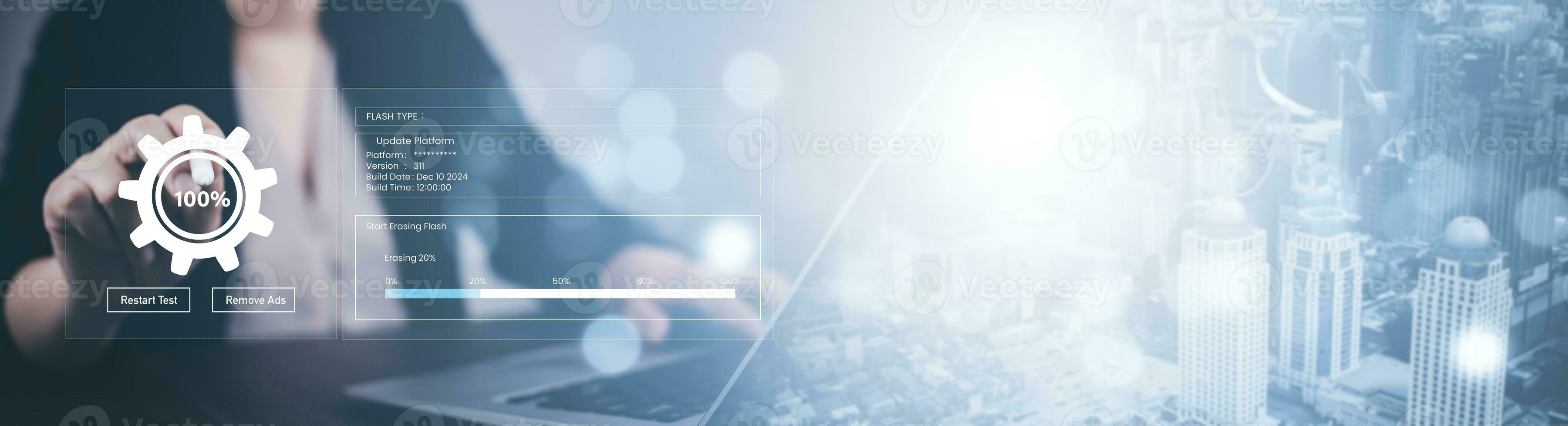 Business people touch Update Software Computer Program Upgrade Business Technology Internet, Update on virtual screen. Internet and technology concept, loading bar with installing the update. photo