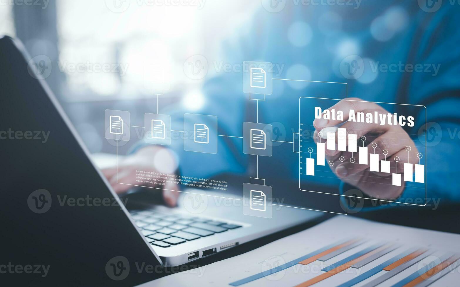 Working Data Analytics and Data Management Systems and Metrics connected to corporate strategy database for Finance, Intelligence,  Business Analytics with Key Performance Indicators, social network photo