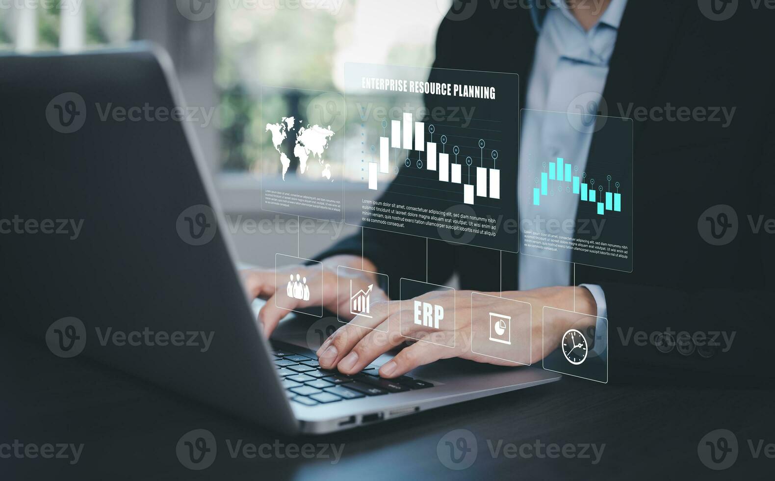 Working Data Analytics and Data Management Systems and Metrics connected to corporate strategy database for Finance, Intelligence,  Business Analytics with Key Performance Indicators, social network photo