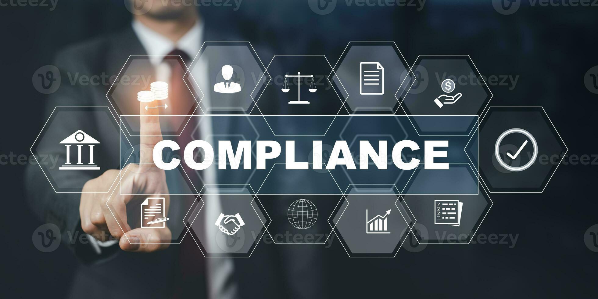 Business with Compliance Rules Law Regulation Policy Business Technology concept, business technology, Compliance with Standards, Regulations, and Requirements to pass audits and manage quality. photo