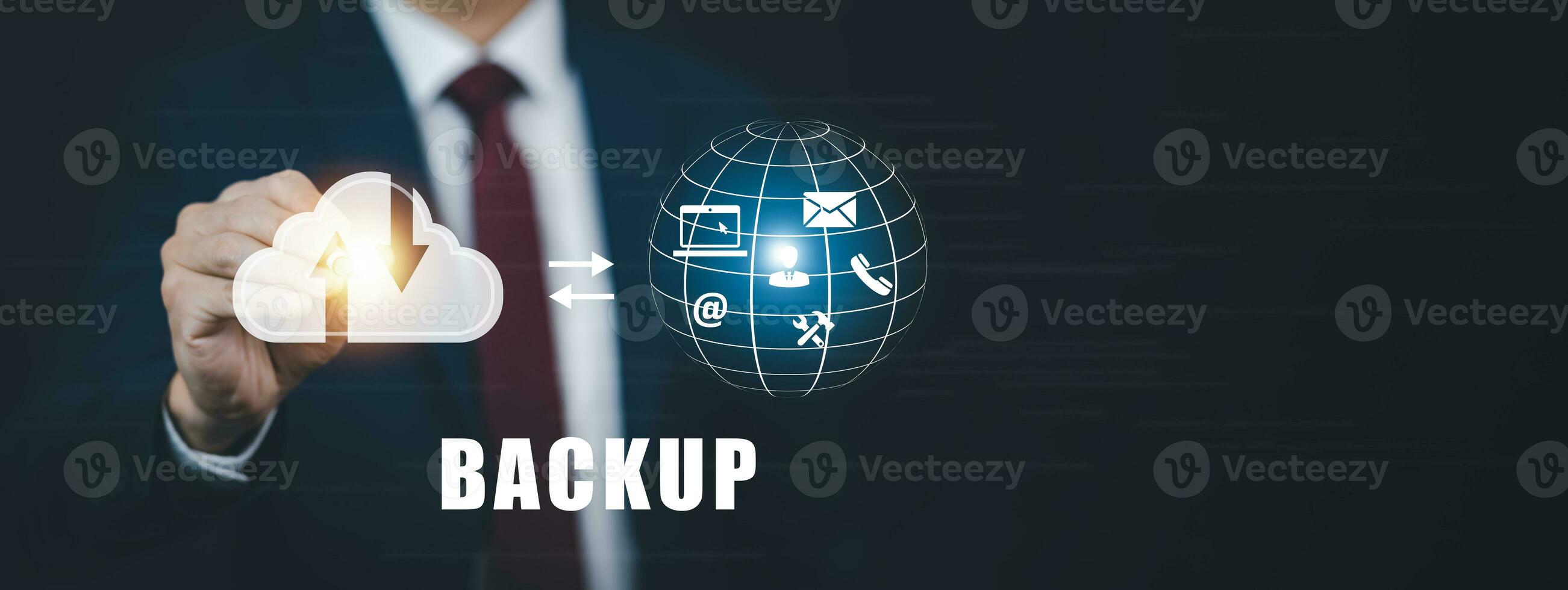 Software Internet data storage backup, Businessman using a computer to backup storage data Internet technology for backup online documentation database and digital file storage system, sharing Folder. photo
