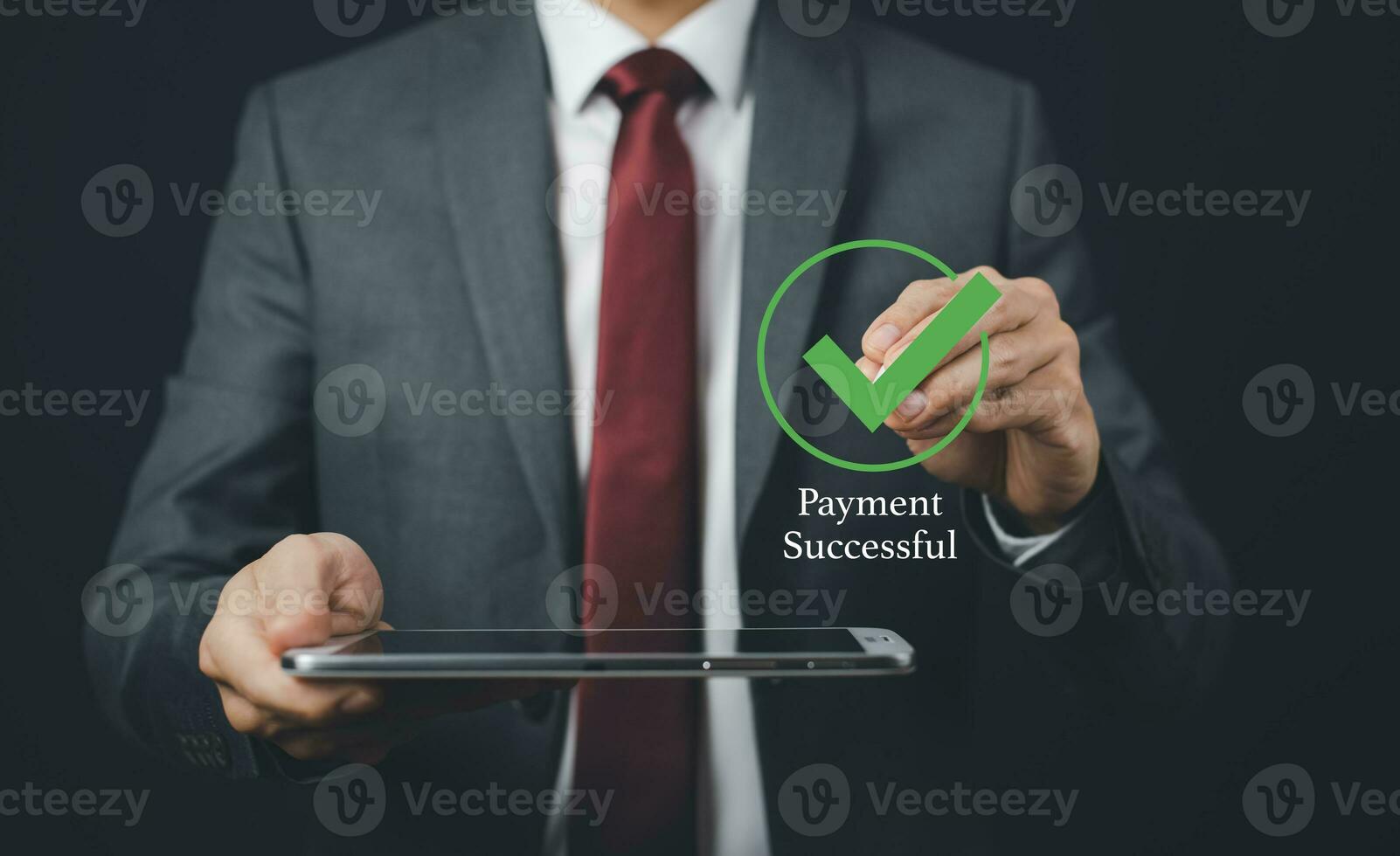 Businessman with Online payment, Hand hold smartphone banking online bill payment Approved concept button, credit card and network connection icon on business technology virtual screen background photo