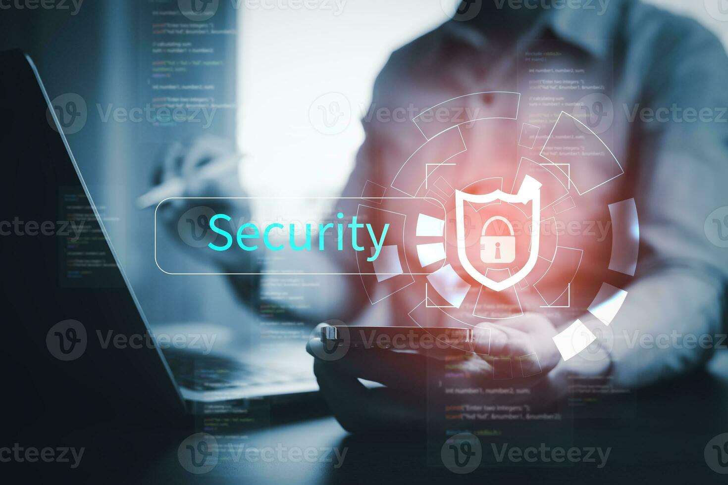 Cyber security and Security password login online concept  Hands typing and entering username and password of social media, log in with smartphone to an online bank account, data protection hacker photo