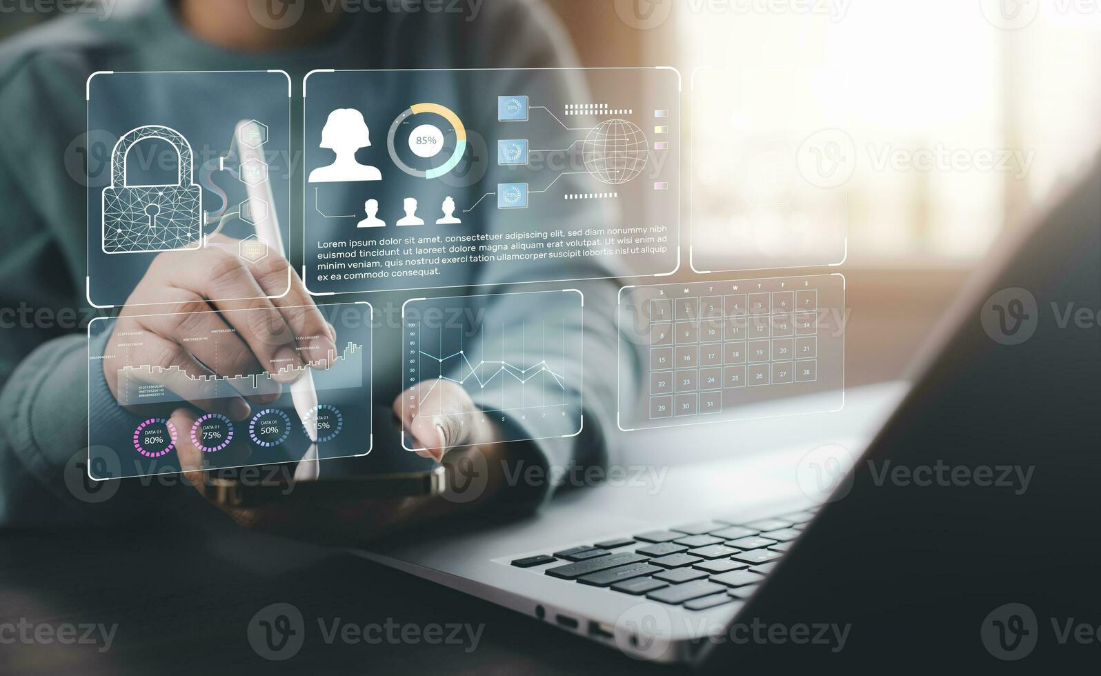 Working Data Analytics and Data Management Systems and Metrics connected to corporate strategy database for Finance, Intelligence,  Business Analytics with Key Performance Indicators, social network photo