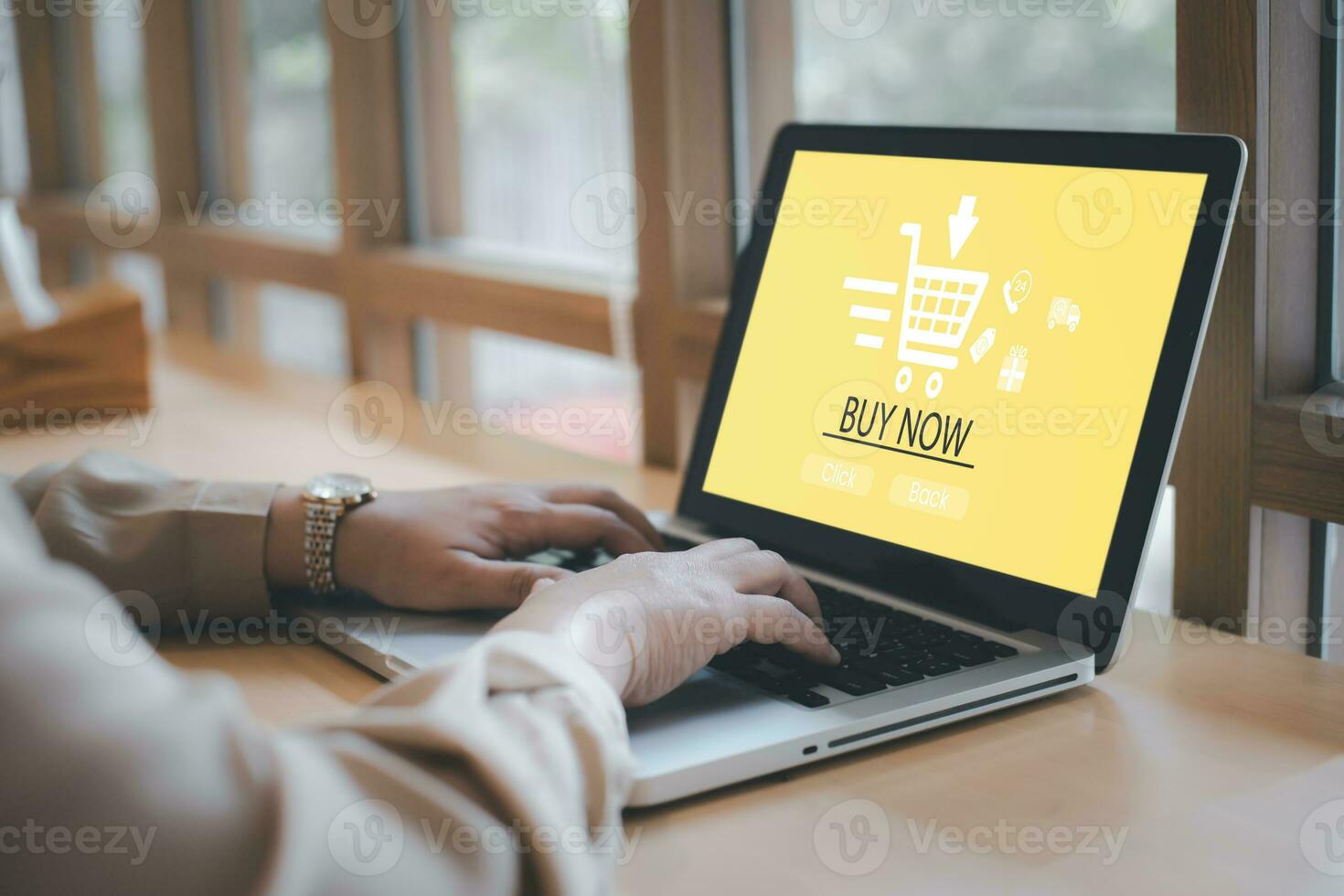 Online shopping with laptop computer concept, Hand hold smartphone and laptop for online shopping showing payment details, E-commerce shop ecommerce website with smartphone shopping cart online photo
