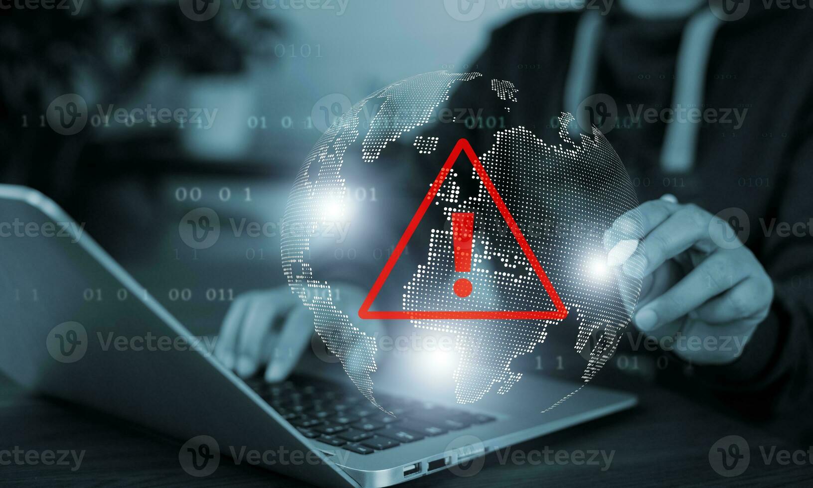 Email concept with laptop spam and virus computer monitor internet security concept, businessman reading electronic mail with a laptop. Spam, junk and e-marketing on screen, Spam Email Pop-up Warning. photo