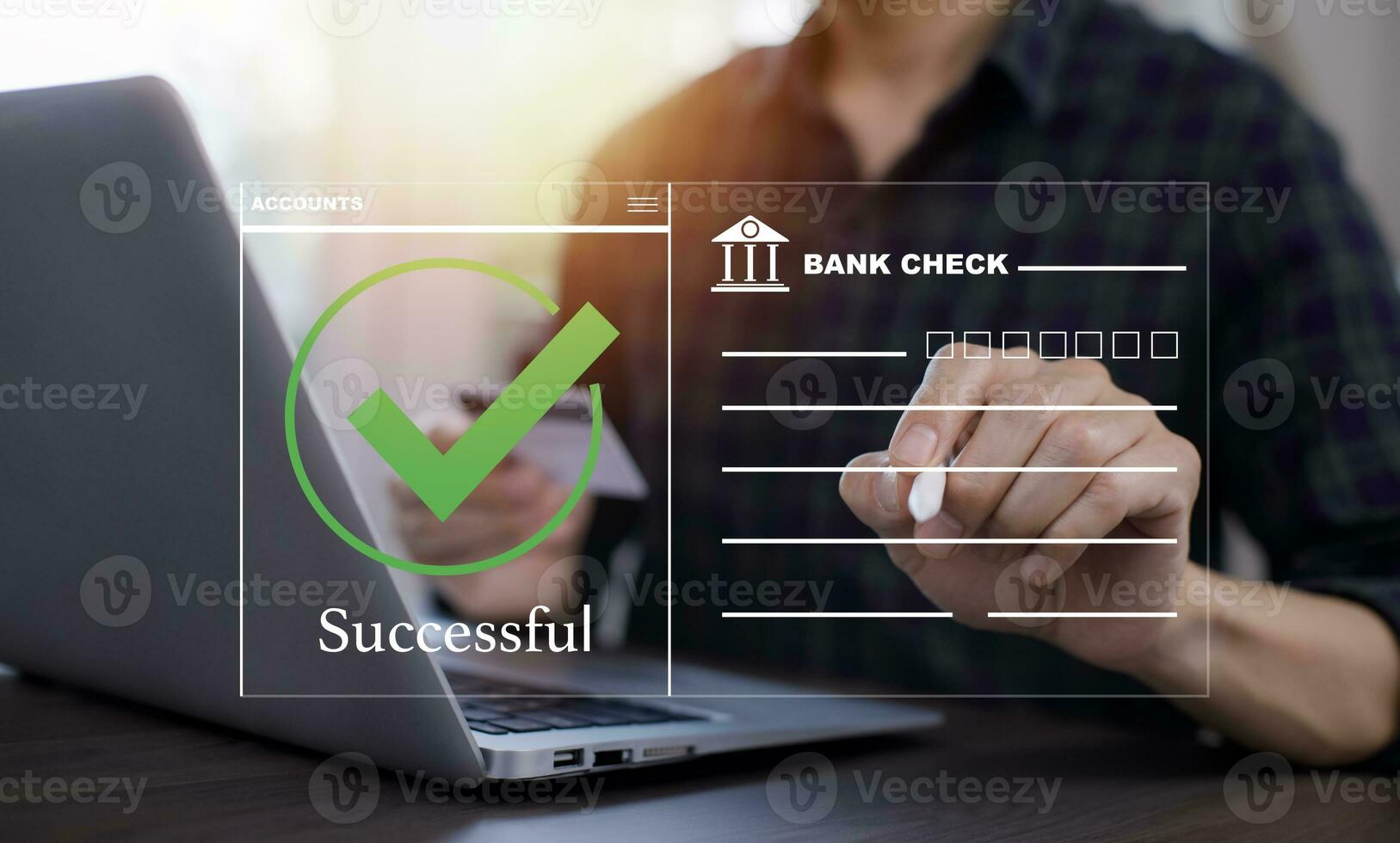 en línea pago con digital marketing, teléfono inteligente con bancario en línea cuenta pago aprobado concepto botón, crédito tarjeta y red conexión icono en negocio tecnología virtual pantalla antecedentes foto