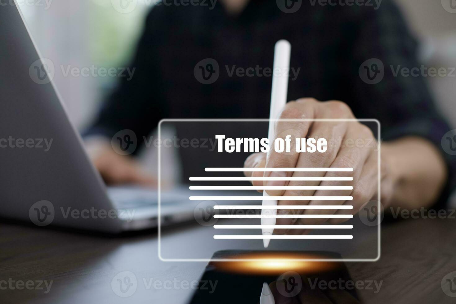 Businessmen hold smartphone of Terms of use concept, online banking check budget planning concept banner for website header design, Terms of use business concept. Terms and conditions of contract. photo