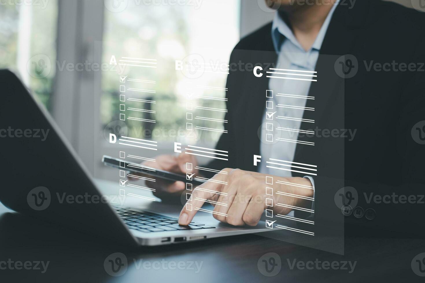 checklist and clipboard task documentation management, business people working laptop checklist questionnaire assessment form, online survey online exam Choosing the right answer in the exam photo