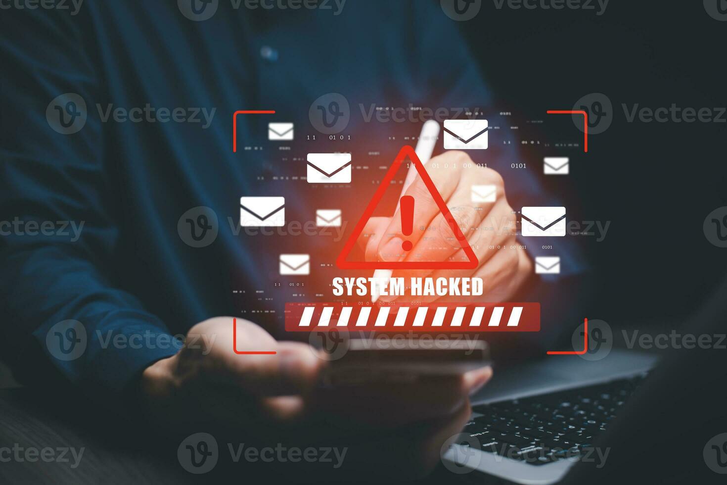 Cyber security and Security password login online,   Alert Email inbox and spam virus with warning caution for notification on internet letter security protect, junk and trash mail and compromised photo