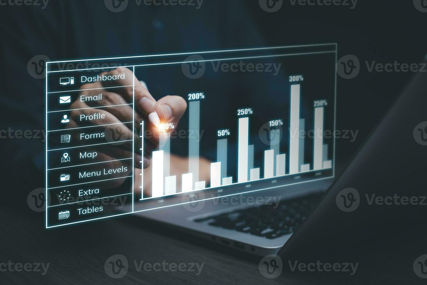 Working Data Analytics and Data Management Systems  Analyst working in Business Analytics and Data Management Systems to make reports with  Corporate strategy for finance, operations, sales, photo