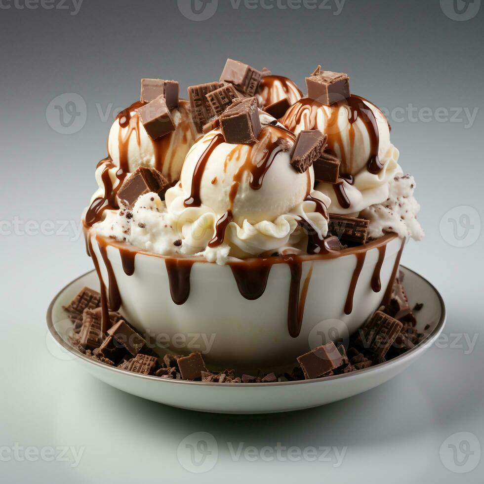 Chocolate flavored ice cream on a white background photo