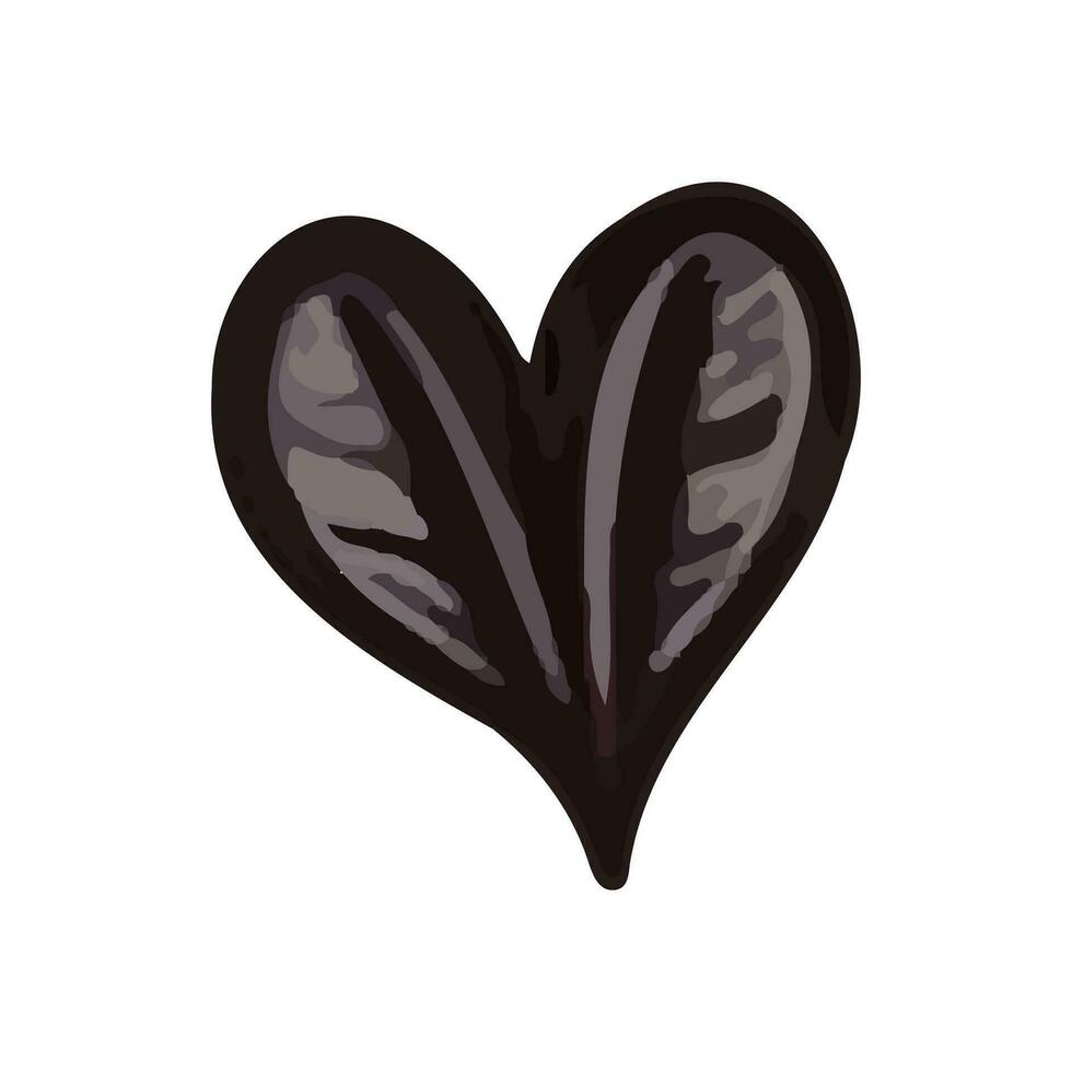 Halloween element black heart. Hand drawn vector heart. Perfect for scrapbooking, card, invitation, poster, sticker kit.
