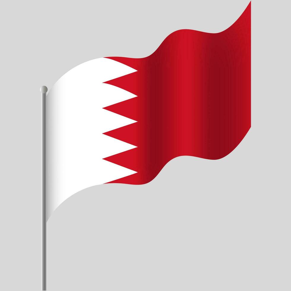 Waved Bahrain flag. Bahrain flag on flagpole. Vector emblem of Bahrain