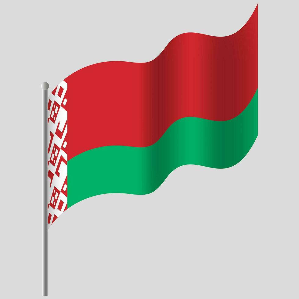 Waved Belarus flag. Belarus flag on flagpole. Vector emblem of Belarus