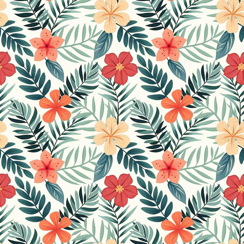 Seamless vector botanical pattern. Hand drawn folklore pattern with exotic flowers. Tropical flowers background.