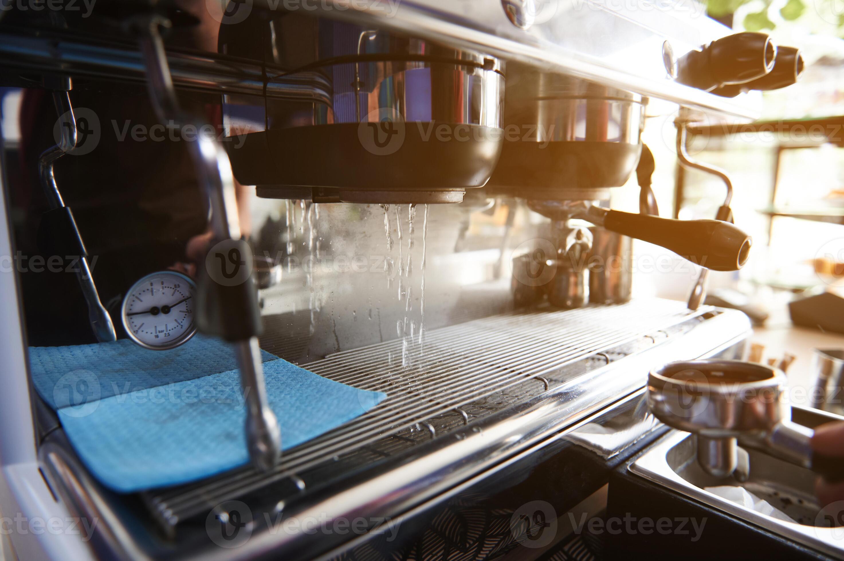 Preparing the coffee machine for brewing coffee. Starting a