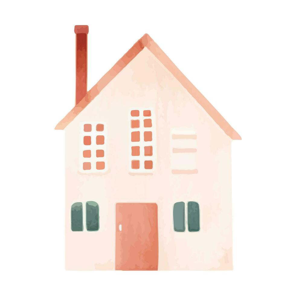 Scandinavian vector house. Cute watercolor home. European building. Childish vector illustration