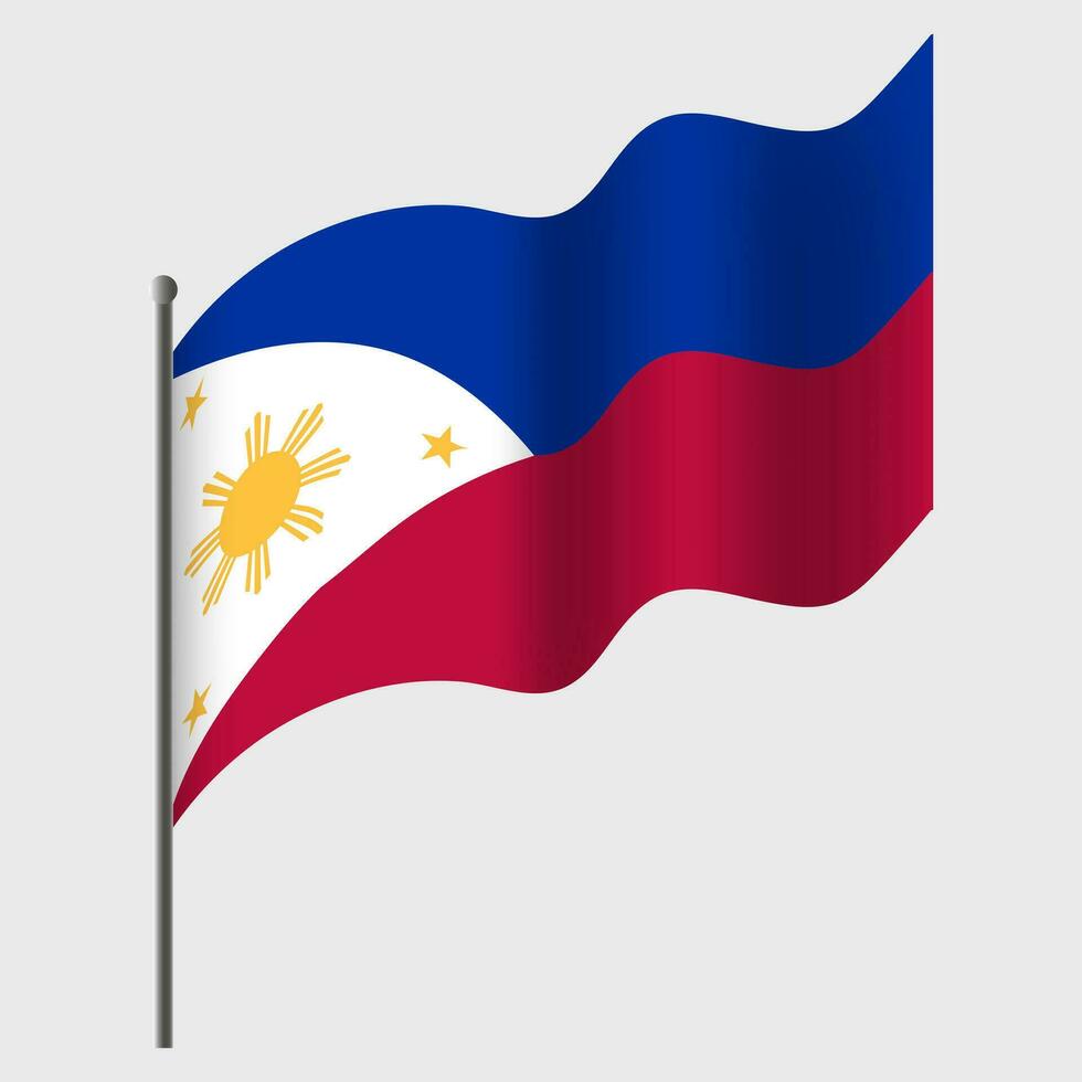 Waved Philippines flag. Philippine flag on flagpole. Vector emblem of ...