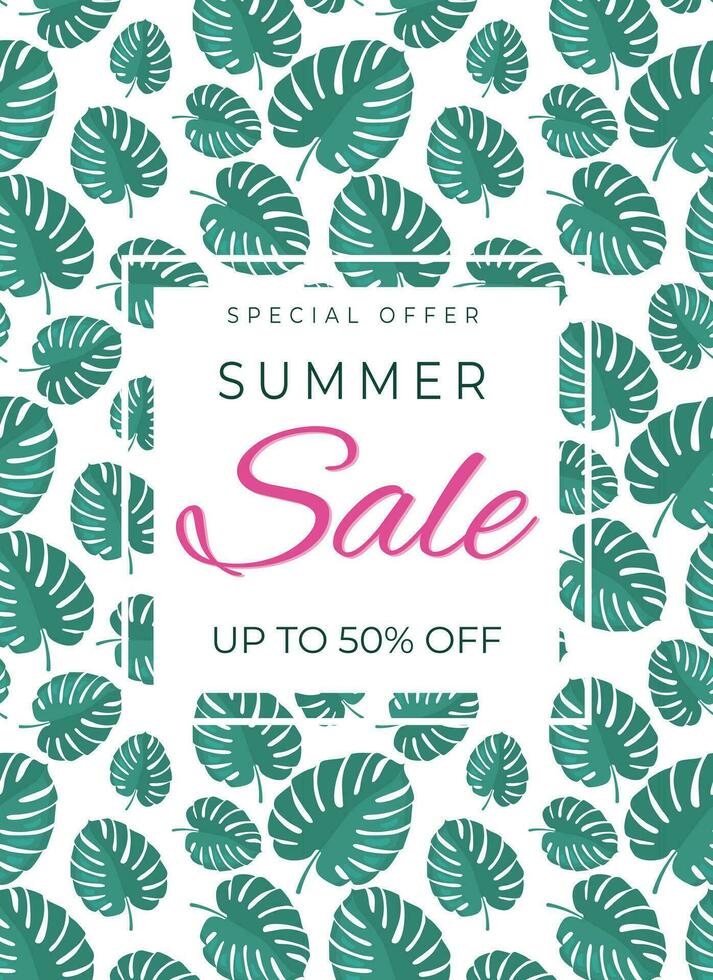 Summer sale banner, background. Template for design poster, banner, invitation, voucher. Promo discount season offer. vector