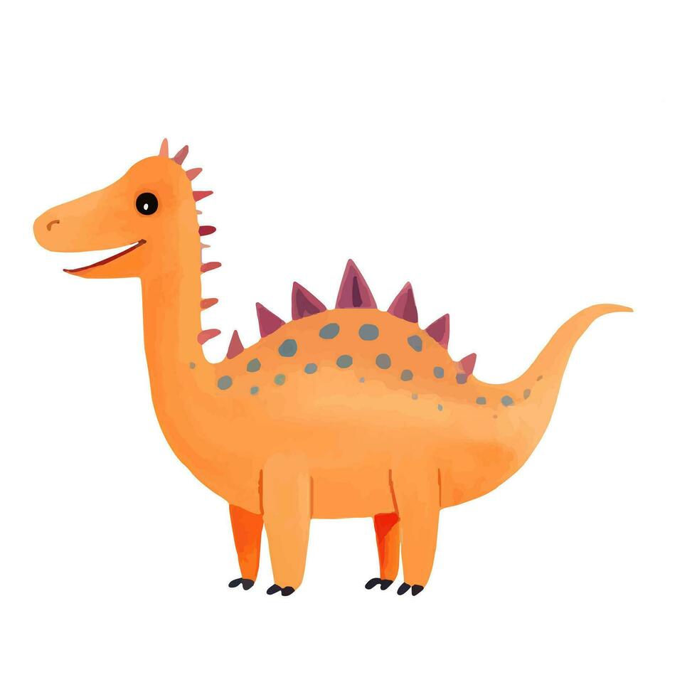 Cute cartoon orange dinosaur. Hand drawn vector dinosaur illustrations