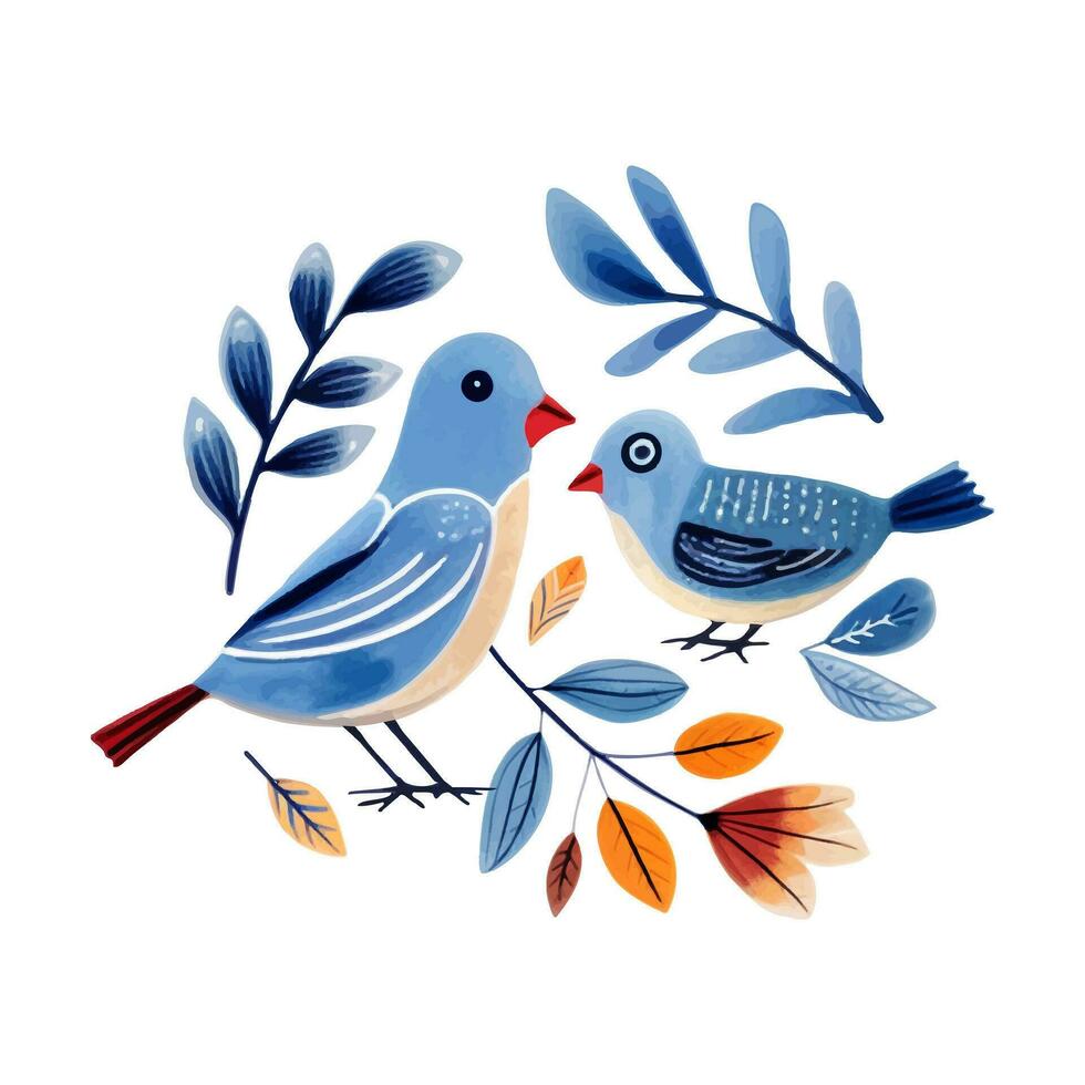Premade postcard with bird and plants. Hand drawn bird in the traditional ethnic folklore style. vector