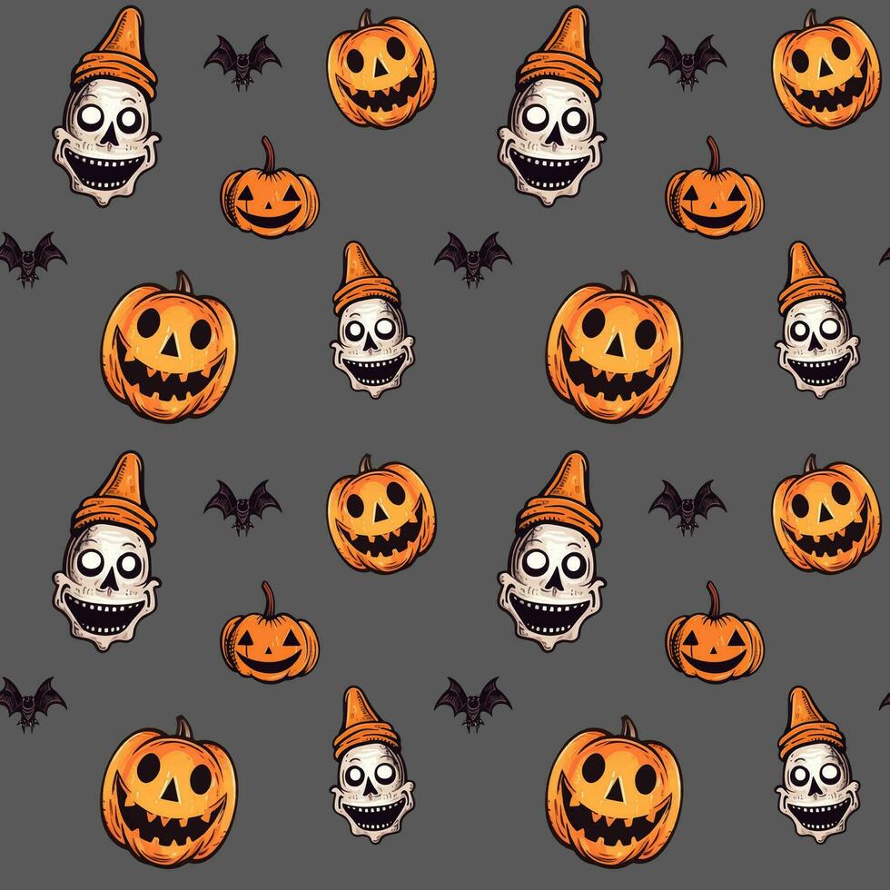 Halloween pattern with pumpkin. Autumn halloween background, vector seamless pattern.