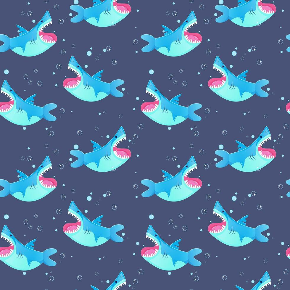 Seamless pattern with cartoon sharks. Vector illustration