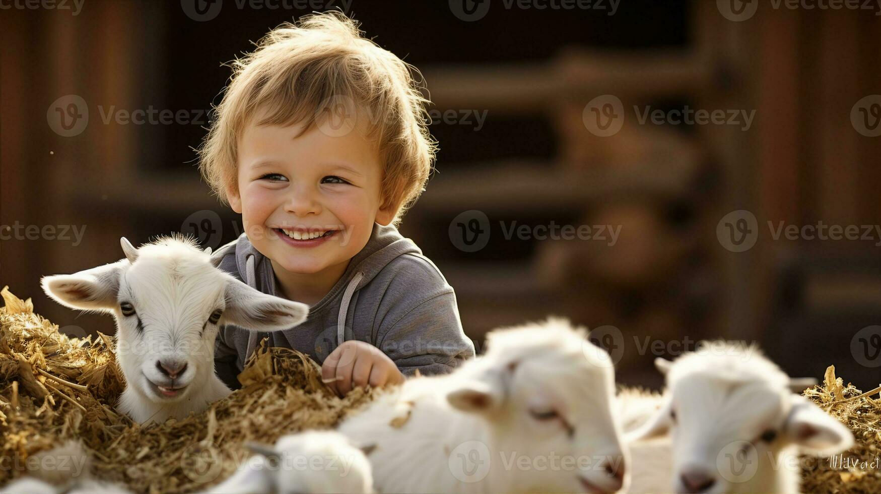 niño en un granja, el alegría de alimentación animales y comprensión el circulo de vida. generativo ai foto