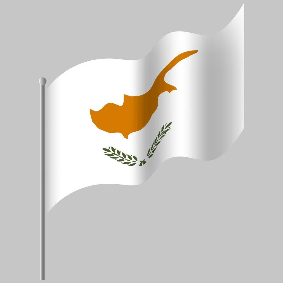 Waved Cyprus flag. Cyprus flag on flagpole. Vector emblem of Cyprus