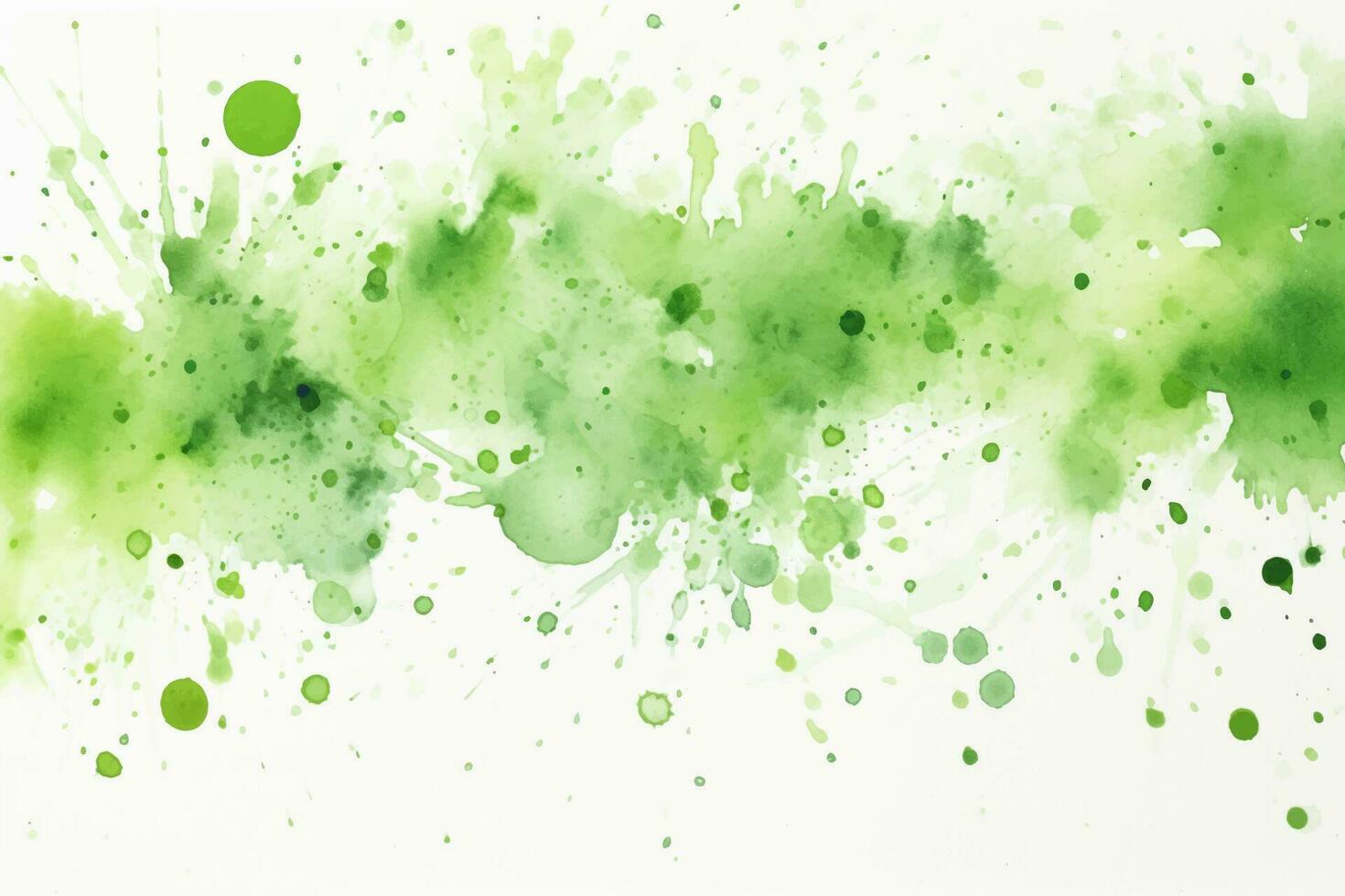 Watercolor abstract splash, spray. Color painting vector texture. Green background.