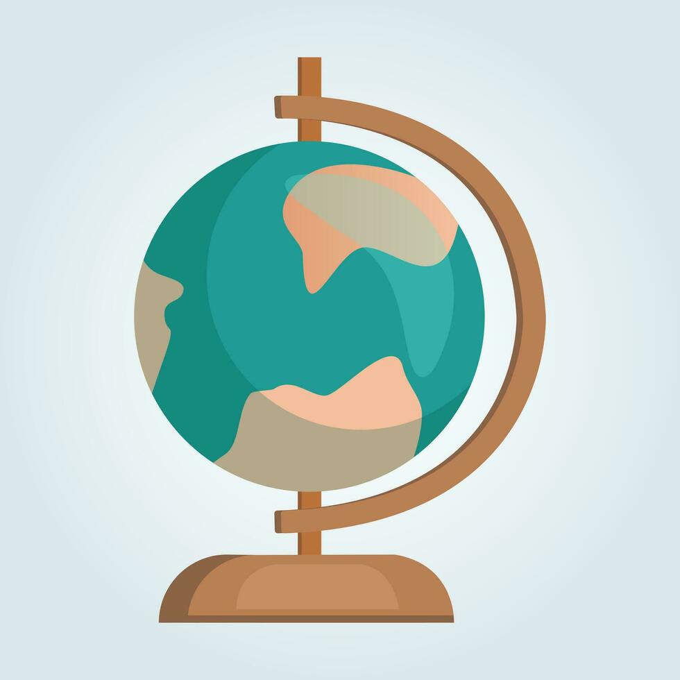 Cartoon globe model on a wooden leg. Simple vector model of the Earth for graphics, clipart.