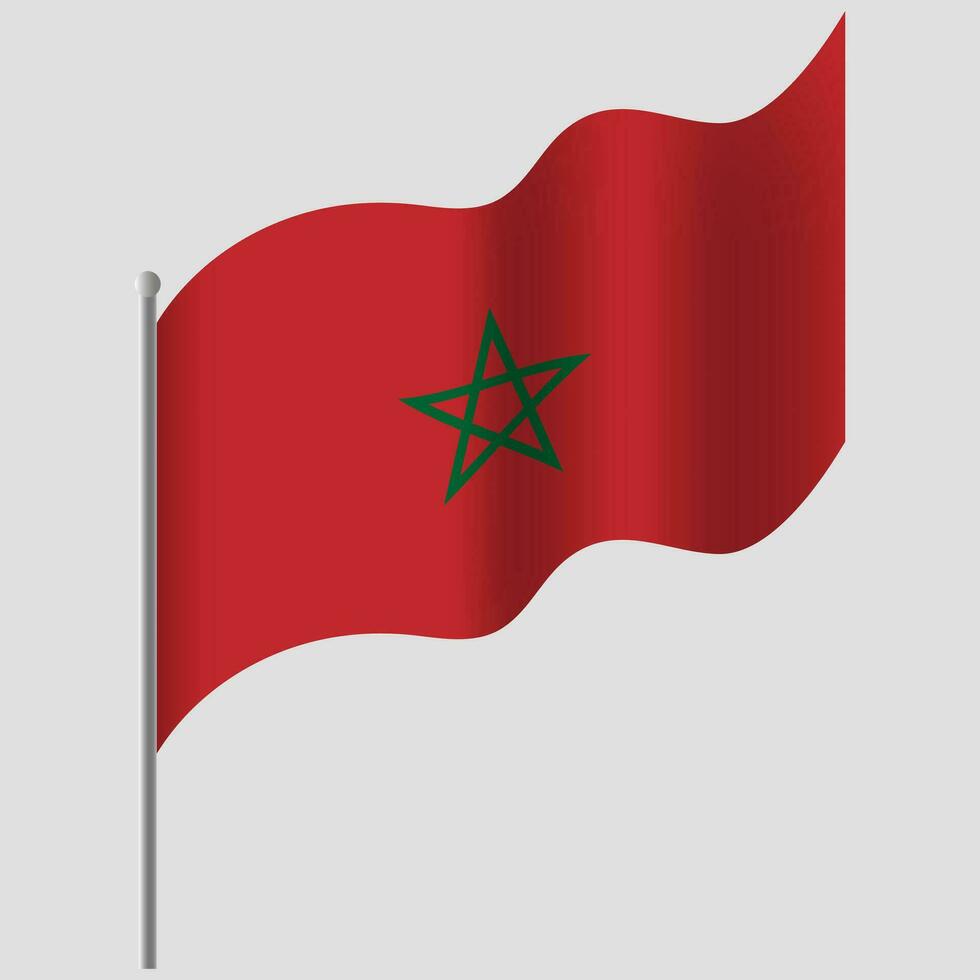 Waved Morocco flag. Morocco flag on flagpole. Vector emblem of Morocco