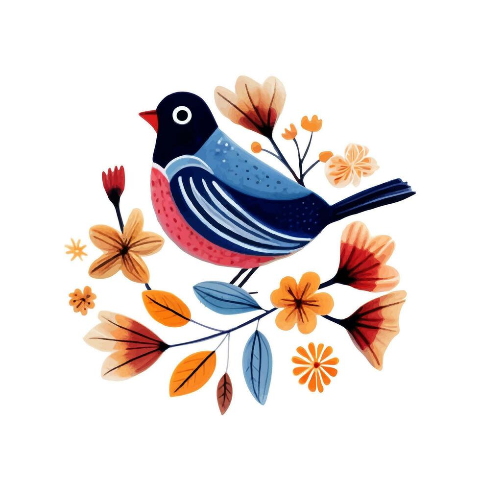 prefabricado tarjeta postal con pájaro y plantas. mano dibujado pájaro en el tradicional étnico folklore estilo. vector