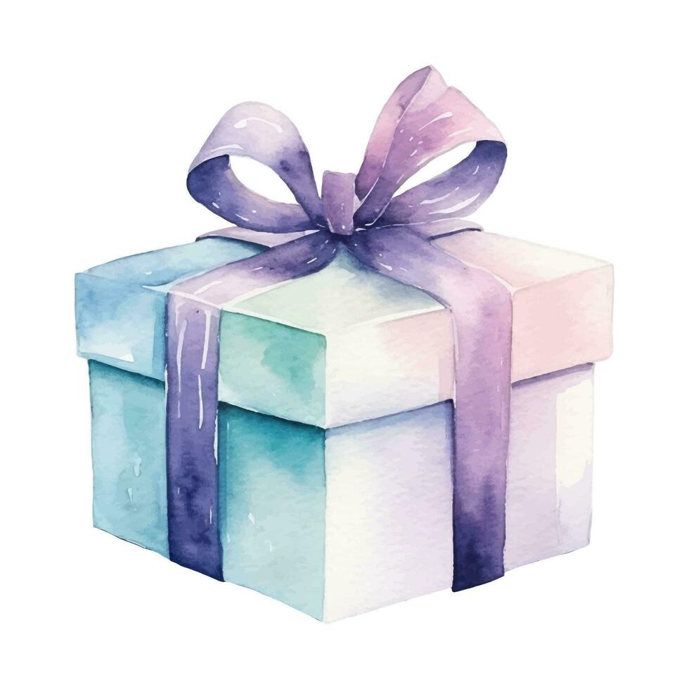 Watercolor gift box. Hand drawn package vector illustration