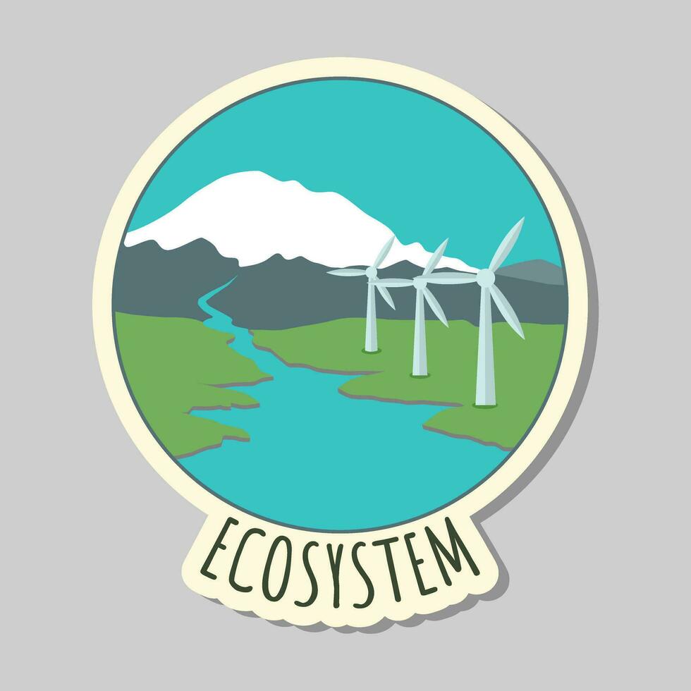 Ecology sticker with text ecosystem. Love our earth, save energy, save planet. Eco label. Care for nature vector