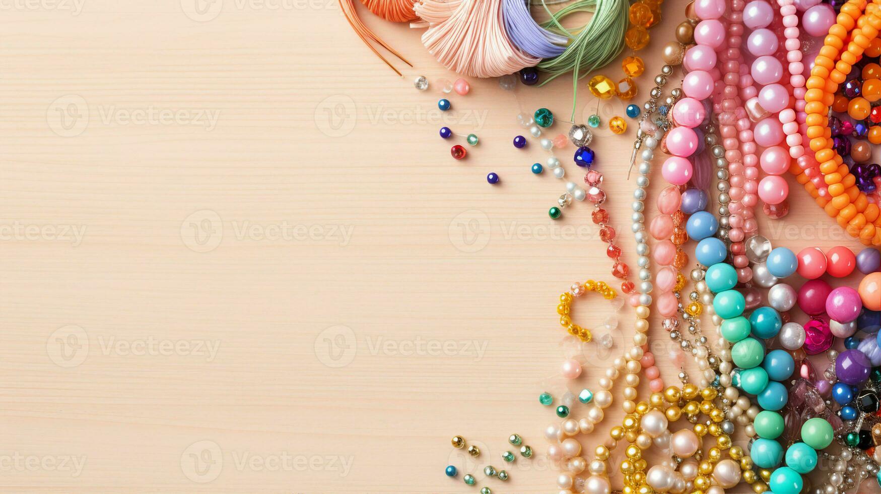 A DIY kit spread out colorful beads, strings, tools, set on a craft paper  background with sketches. Generative AI 33107753 Stock Photo at Vecteezy