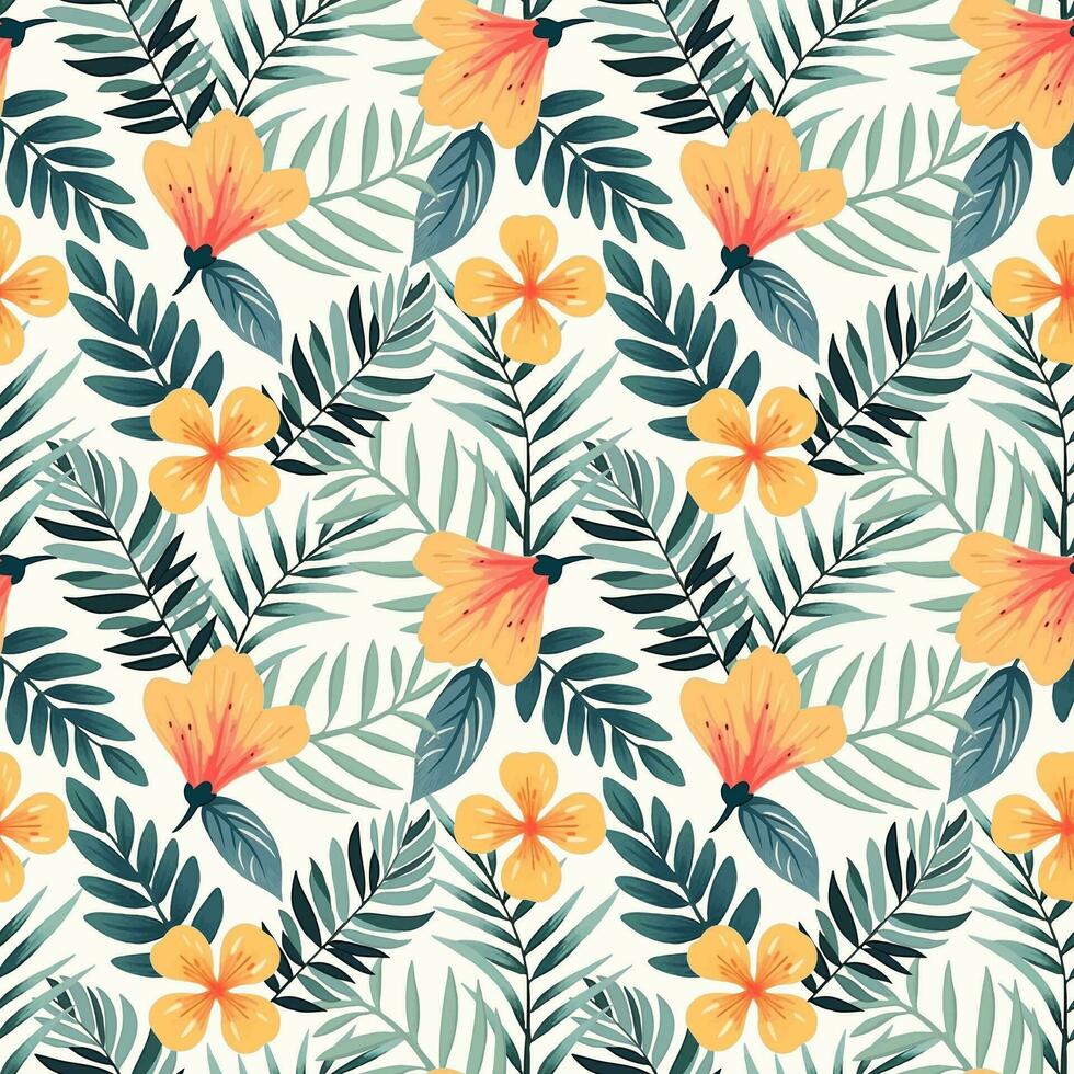 Seamless vector botanical pattern. Hand drawn folklore pattern with exotic flowers. Tropical flowers background.