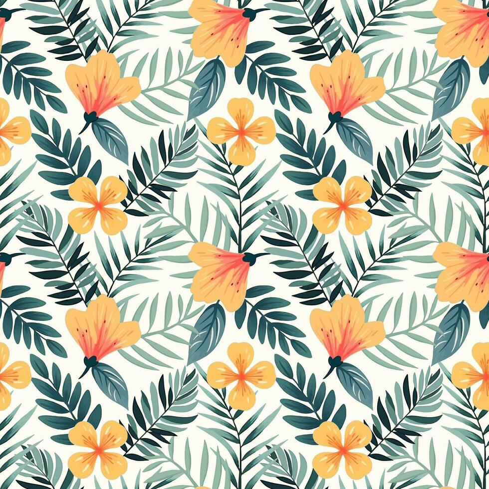 Seamless vector botanical pattern. Hand drawn folklore pattern with exotic flowers. Tropical flowers background.