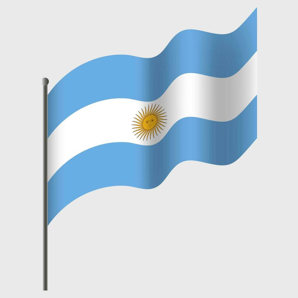 Waved Argentina flag. Argentinean flag on flagpole. Vector emblem of Argentina