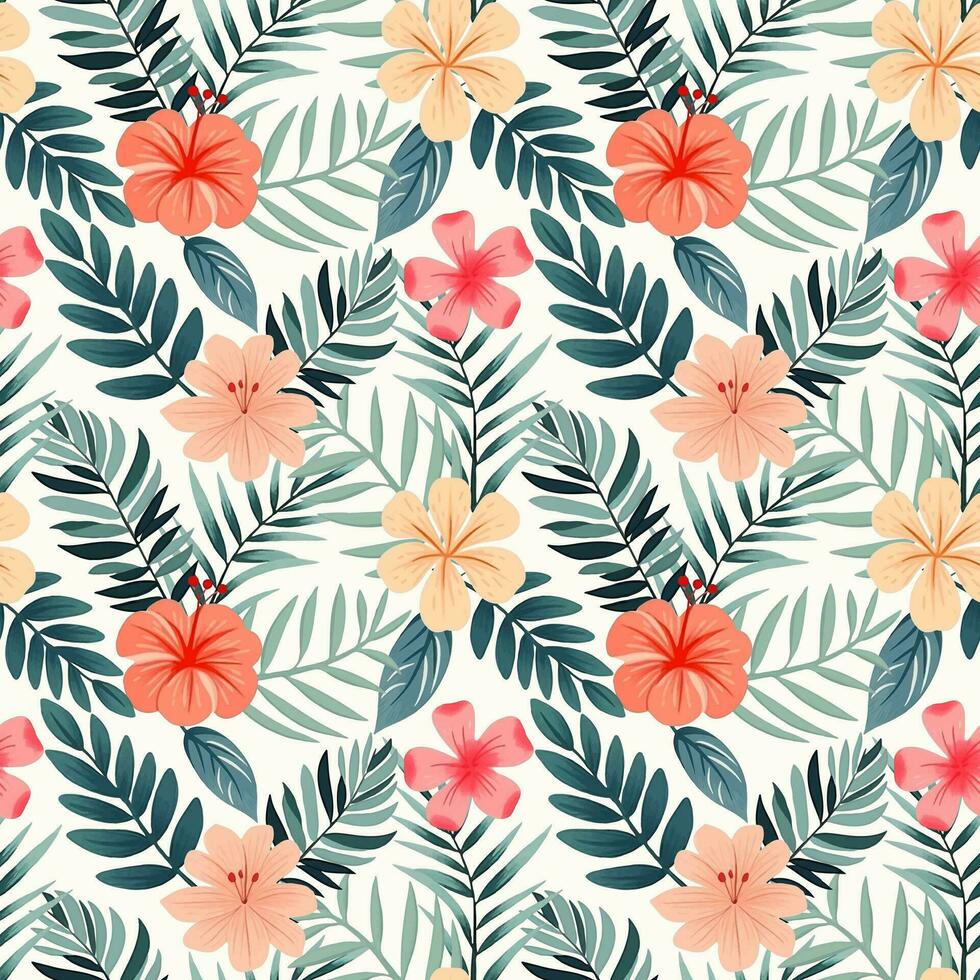 Seamless vector botanical pattern. Hand drawn folklore pattern with exotic flowers. Tropical flowers background.