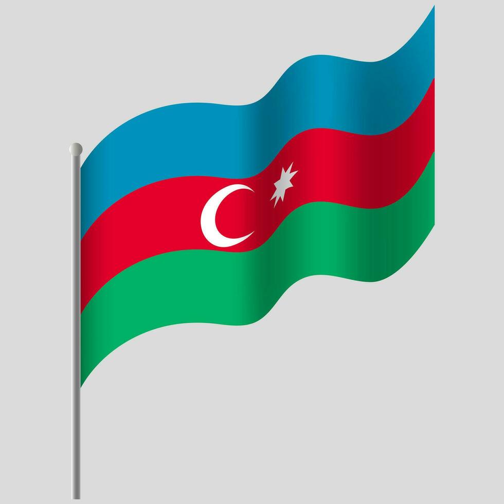 Waved Azerbaijan flag. Azerbaijan flag on flagpole. Vector emblem of Azerbaijan