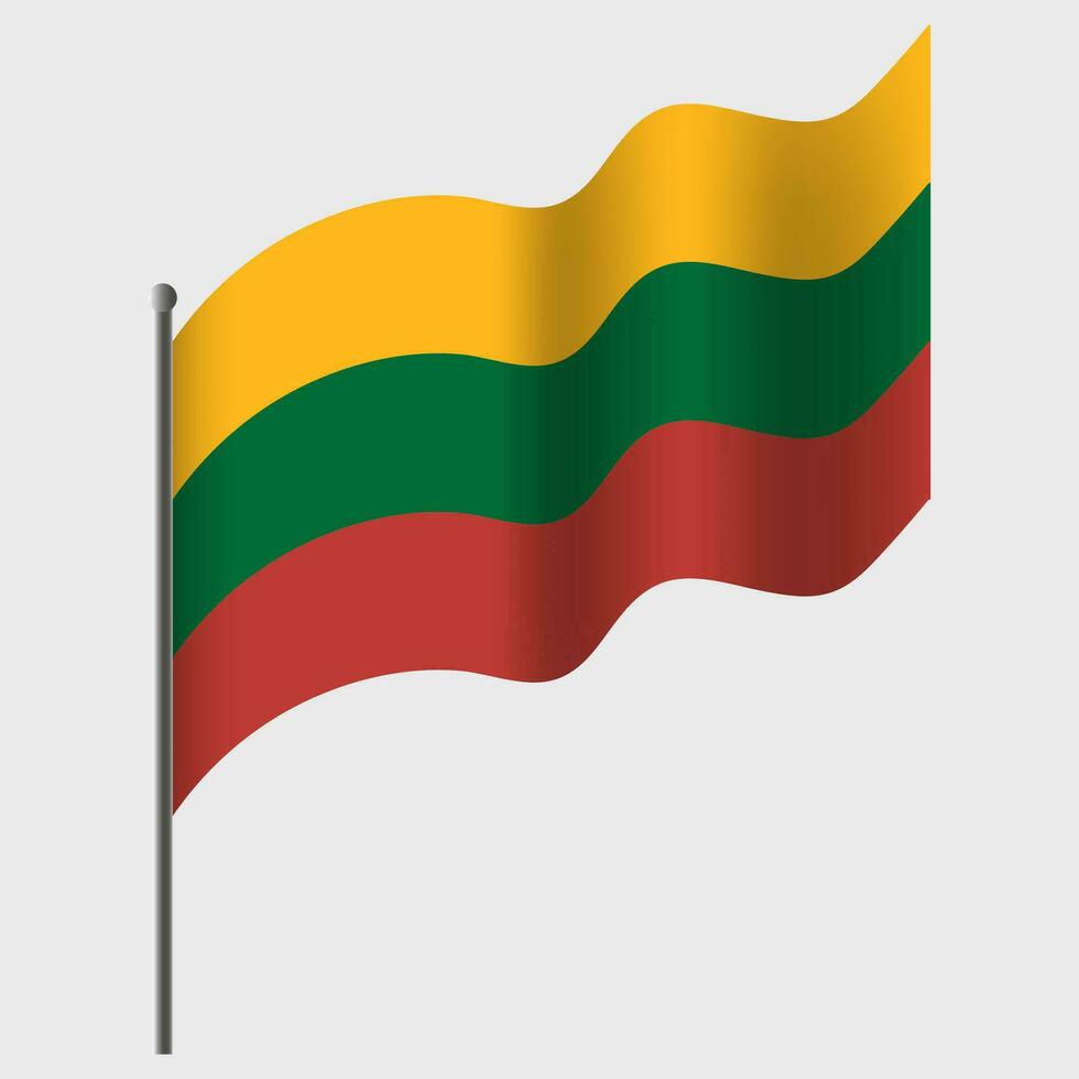 Waved Lithuania flag. Lithuanian flag on flagpole. Vector emblem of Lithuania