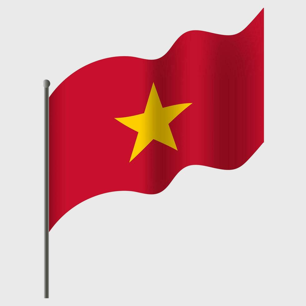 Waved Vietnam flag. Vietnam flag on flagpole. Vector emblem of Vietnam