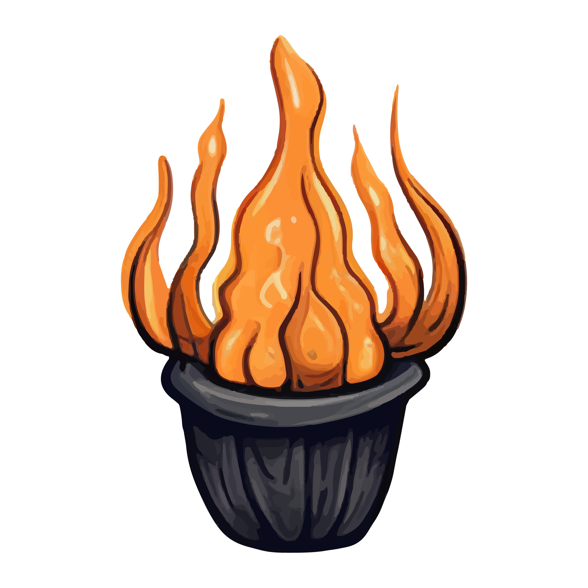 Halloween element cauldron with fire. Hand drawn vector fire cauldron