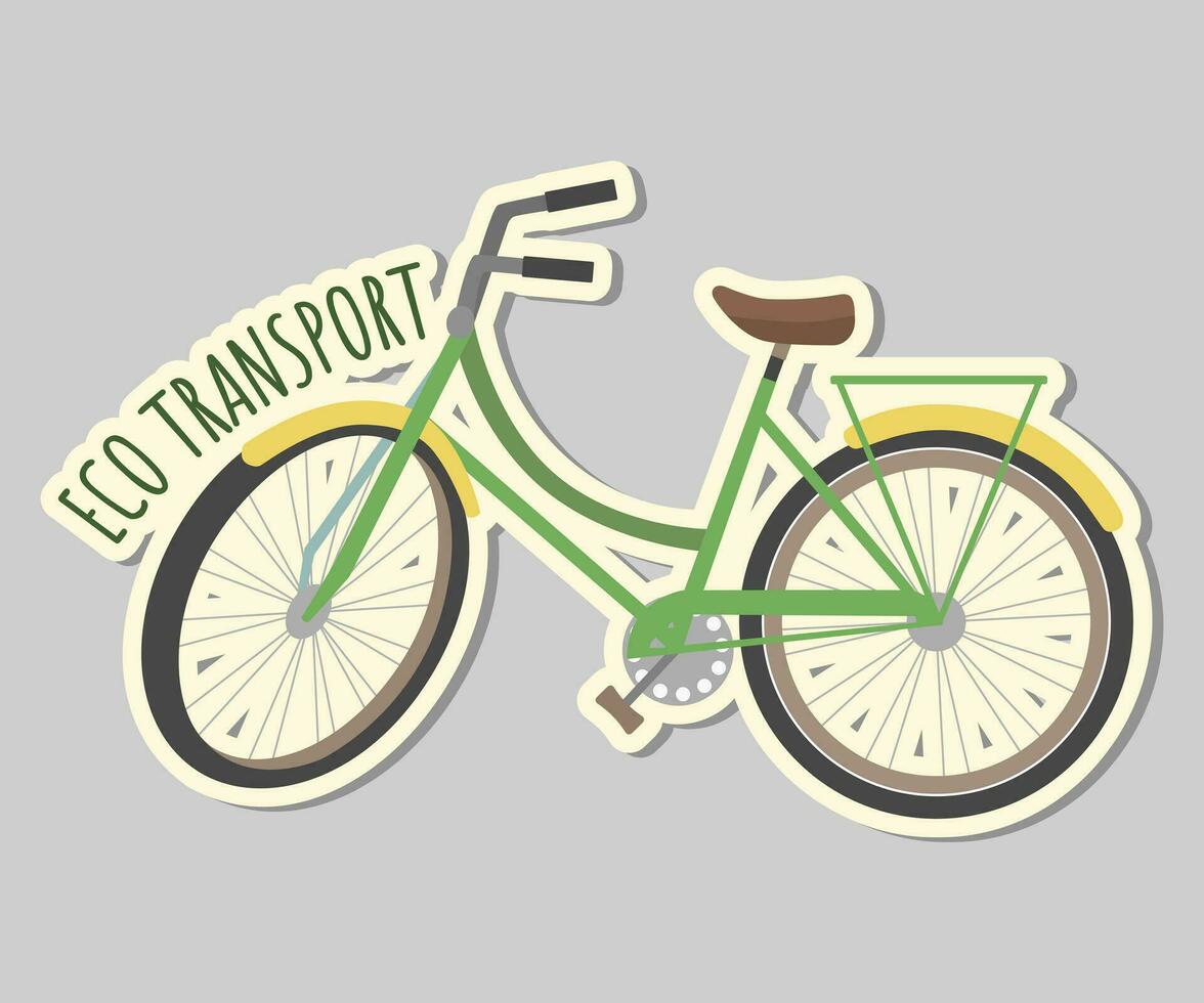 Ecology sticker with bicycle and text eco transport. vector