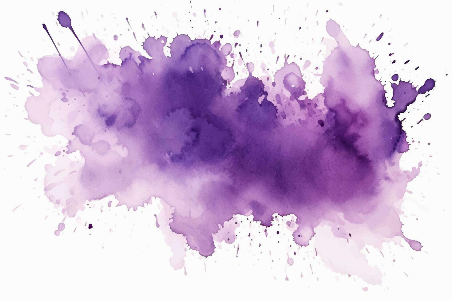 Watercolor abstract splash, spray. Color painting vector texture. Purple background.